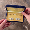 Vintage Mikimoto 14k Yellow Gold Pearl Mother Of Pearl Luminous Geometric Framed Tuxedo Set Cufflinks - Video showing the piece