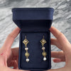 Vintage Long 14k Yellow Gold Baroque Pearl Floral Cutout Dangle Earrings