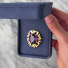 Antique English 14k Yellow Gold 19.3ct Amethyst Pearl Halo Brooch / Pin - Video showing the piece