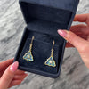 Vintage 18k Yellow Gold Old European Cut Diamond Phenonemal Plique-Ã -Jour Enamel Artistic Triangle Dangle Earrings - Video showing the piece