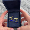 Vintage Italian 18k Yellow Gold Lapis Lazuli Incredible Vibrant Bar Cufflinks