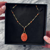 Antique Art Deco 14k Yellow Gold Coral Carved Floral Filigree Chain Necklace - Video showing the piece