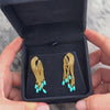 Vintage Italian 18k Yellow & White Gold 3.19cttw Turquoise Substantial Fringe Earrings