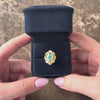 Vintage Italian 18k Yellow Gold Turquoise Florentine Scalloped Petals Ring 6.25