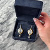 Vintage Large 9k Yellow Gold 14.59cttw Moonstone Mesmerizing Ornate Floral Framed Dangle Earrings - Video showing the piece