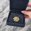 Antique Large 10k Yellow Gold 2.8ct Turquoise Pearl Textured Halo Pendant - Video showing the piece