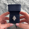 Vintage 14k White Gold Diamond Blue Sapphire Openwork Navette Shield Ring 7.25