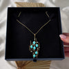 Large Vintage French 18k Yellow Gold Blue Turquoise Diamond Modernist Pendant - Video showing the piece