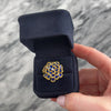 Vintage Heavy Large Textured Blooming Blue Enamel Flower Diamond 18k Yellow Gold Cocktail Ring - Video showing the piece