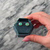 Vintage 18k Yellow Gold Blue Opal Iridescent Sleek Dome Stud Earrings - Video showing the piece
