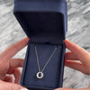 Vintage 14K White Gold 1.66ct Blue Sapphire Sparkling Halo Slide Necklace - Video showing the piece