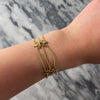 Vintage 14k Yellow Gold .62cttw Blue Synthetic Sapphire .53cttw Old Mine Cut Diamond Ornate Scroll Trio Triple Strand Bracelet - Video showing the piece