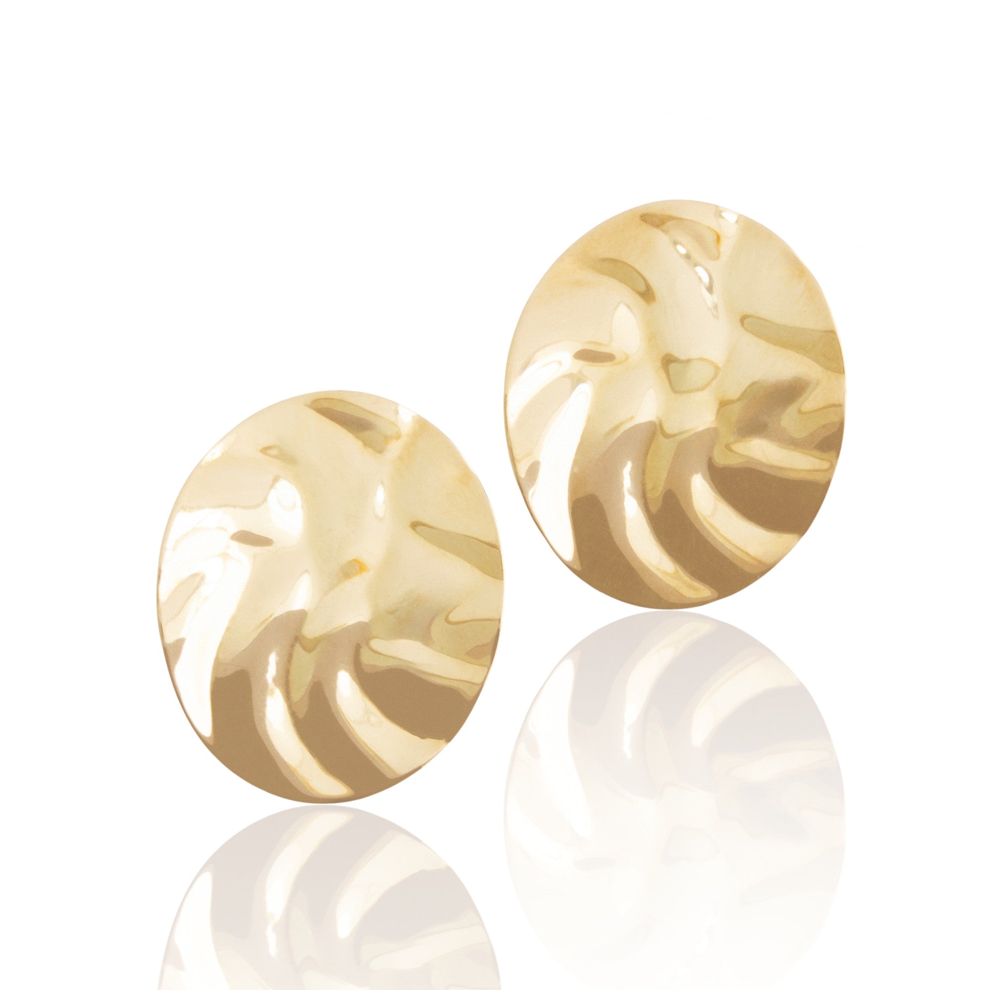Vintage Large 14k Yellow Gold Wavy Abstract Disc Stud Earrings - Close-up view