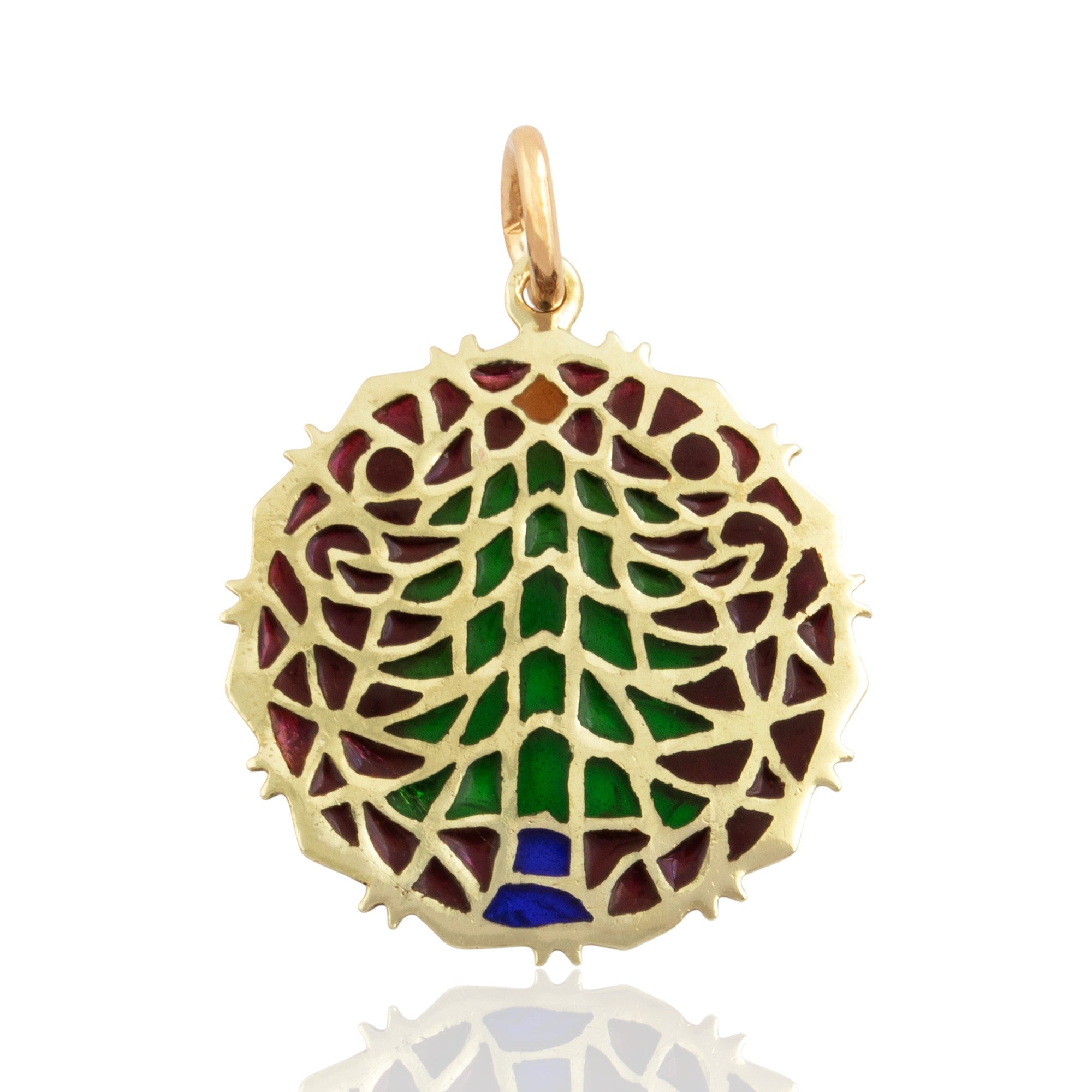 Vintage Large 14k Yellow Gold Amazing Plique-à-Jour Christmas Tree Pendant