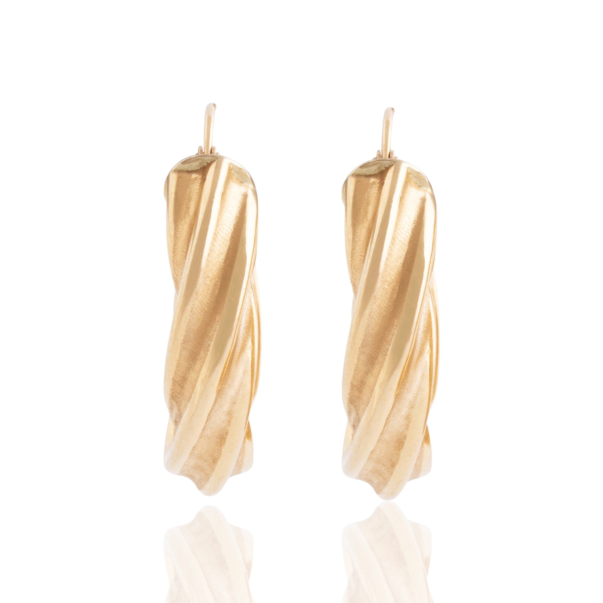 Vintage Italian 14k Yellow Gold Brushed Twisted Hoop Earrings