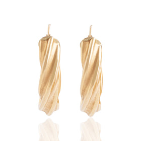 Vintage Italian 14k Yellow Gold Brushed Twisted Hoop Earrings
