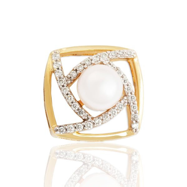 Estate 14k Yellow Gold Diamond Pearl Chic Geometric Slide Pendant